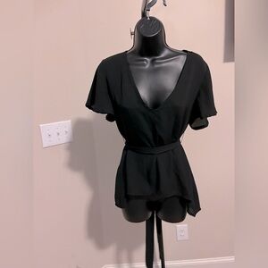 Shein. Flutter Sleeve Dip Hem Self Belted Top Size 6